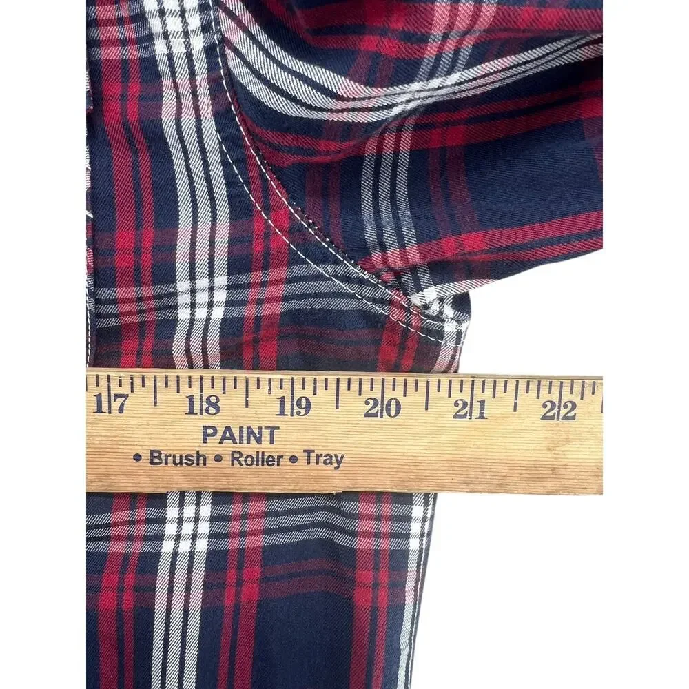 True Religion Plaid Western Shirt Mens M Red Blue Pearl Snap Flap Pocket